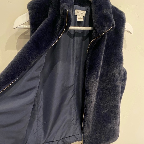 J. Crew Mercantile Navy Blue Faux Fur Zip Up Vest Small - Picture 9 of 16